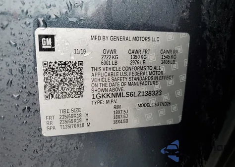 2020 GMC Acadia Slt из США, поврежденный, VIN 1GKKNMLS6LZ138323